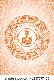 businessman icon inside abstract orange mosaic emblem with background