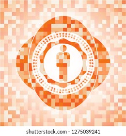 businessman icon inside abstract orange mosaic emblem with background