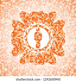 businessman icon inside abstract orange mosaic emblem