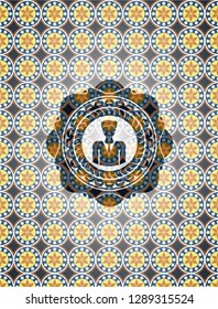 businessman icon inside arabesque badge background. arabic decoration.