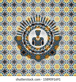 businessman icon inside arabesque style badge. arabic decoration.