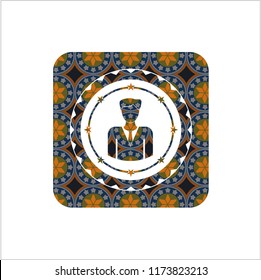 businessman icon inside arabic badge background. Arabesque decoration.