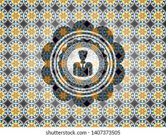 businessman icon inside arabic badge background. Arabesque decoration.