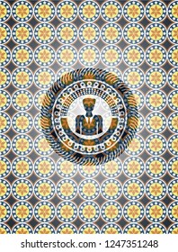 businessman icon inside arabic style emblem. Arabesque decoration.