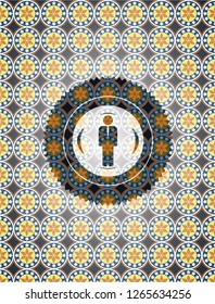 businessman icon inside arabic style badge. Arabesque decoration.