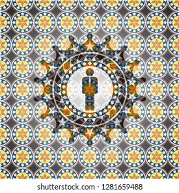 businessman icon inside arabic style badge. Arabesque decoration.