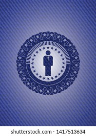 businessman icon inside badge with jean texture