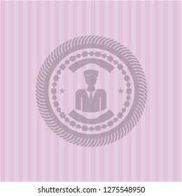 businessman icon inside badge with pink background