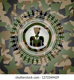 businessman icon inside camo texture