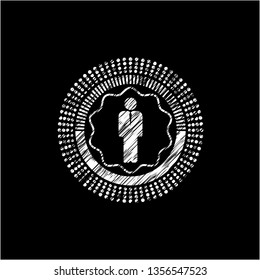 businessman icon inside chalk emblem written on a blackboard