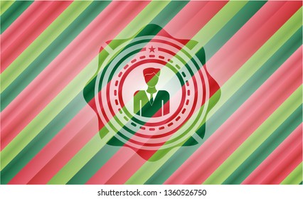 businessman icon inside christmas colors emblem.