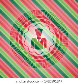 businessman icon inside christmas colors style emblem.