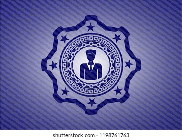 businessman icon inside emblem with jean texture