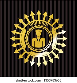businessman icon inside gold shiny emblem