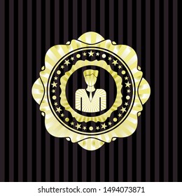 businessman icon inside golden emblem or badge