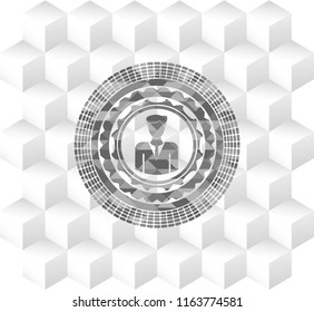 businessman icon inside grey emblem. Vintage with geometric cube white background