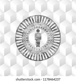 businessman icon inside grey emblem with cube white background