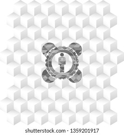 businessman icon inside grey emblem. Retro with geometric cube white background
