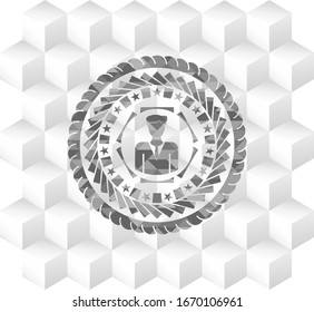 businessman icon inside grey icon or emblem with geometric cube white background