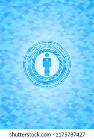 businessman icon inside light blue emblem with mosaic ecological style background