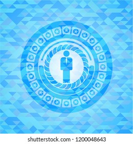 businessman icon inside light blue emblem with mosaic ecological style background