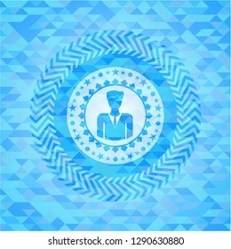 businessman icon inside light blue emblem with mosaic ecological style background
