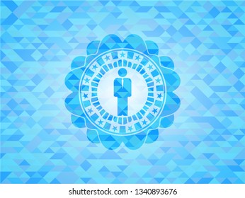 businessman icon inside light blue mosaic emblem