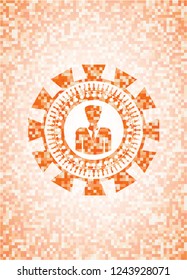 businessman icon inside orange mosaic emblem