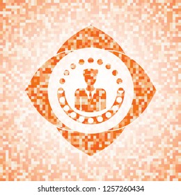 businessman icon inside orange mosaic emblem with background