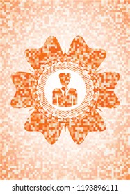 businessman icon inside orange tile background illustration. Square geometric mosaic seamless pattern with emblem inside.