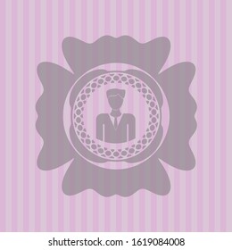 businessman icon inside realistic pink emblem
