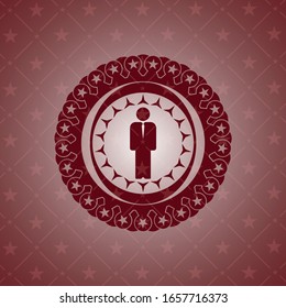 businessman icon inside realistic red emblem