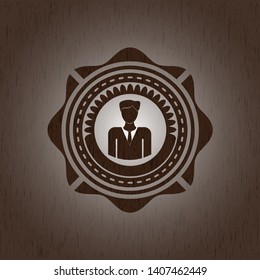 businessman icon inside realistic wood emblem