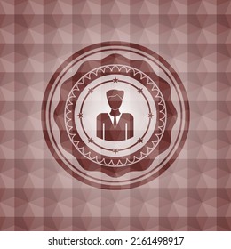 businessman icon inside red badge with geometric pattern. Seamless. 