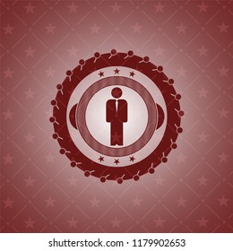 businessman icon inside red emblem. Vintage.