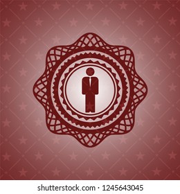 businessman icon inside red emblem. Retro