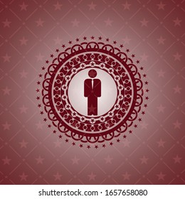 businessman icon inside red icon or emblem