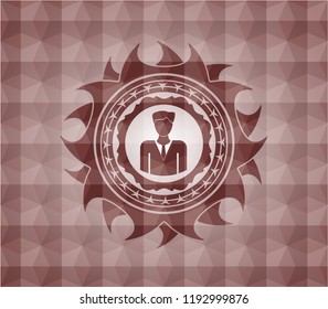 businessman icon inside red polygonal badge. Seamless.
