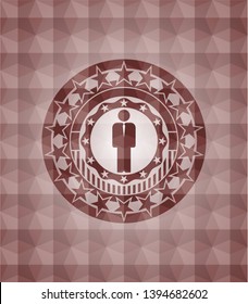 businessman icon inside red polygonal badge. Seamless.