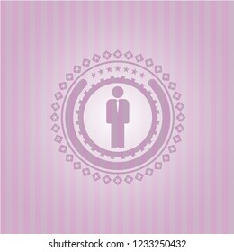 businessman icon inside retro pink emblem