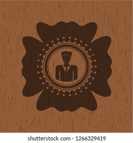 businessman icon inside retro style wood emblem