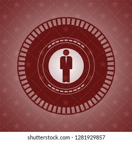 businessman icon inside retro style red emblem