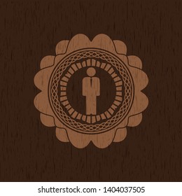 businessman icon inside retro style wooden emblem