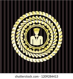 businessman icon inside shiny emblem