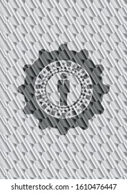 businessman icon inside shiny silver badge. Scales pattern. Vector Illustration. Detailed.