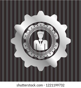 businessman icon inside silver emblem