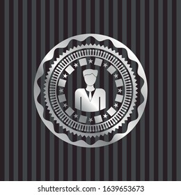 businessman icon inside silver shiny badge