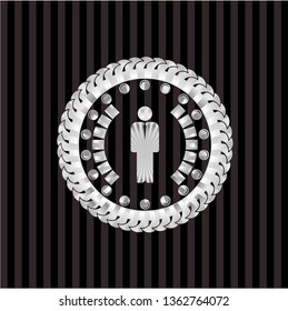 businessman icon inside silvery emblem