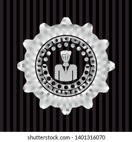 businessman icon inside silvery emblem or badge