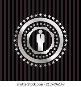 ícono de hombre de negocios dentro del emblema de silvery. 